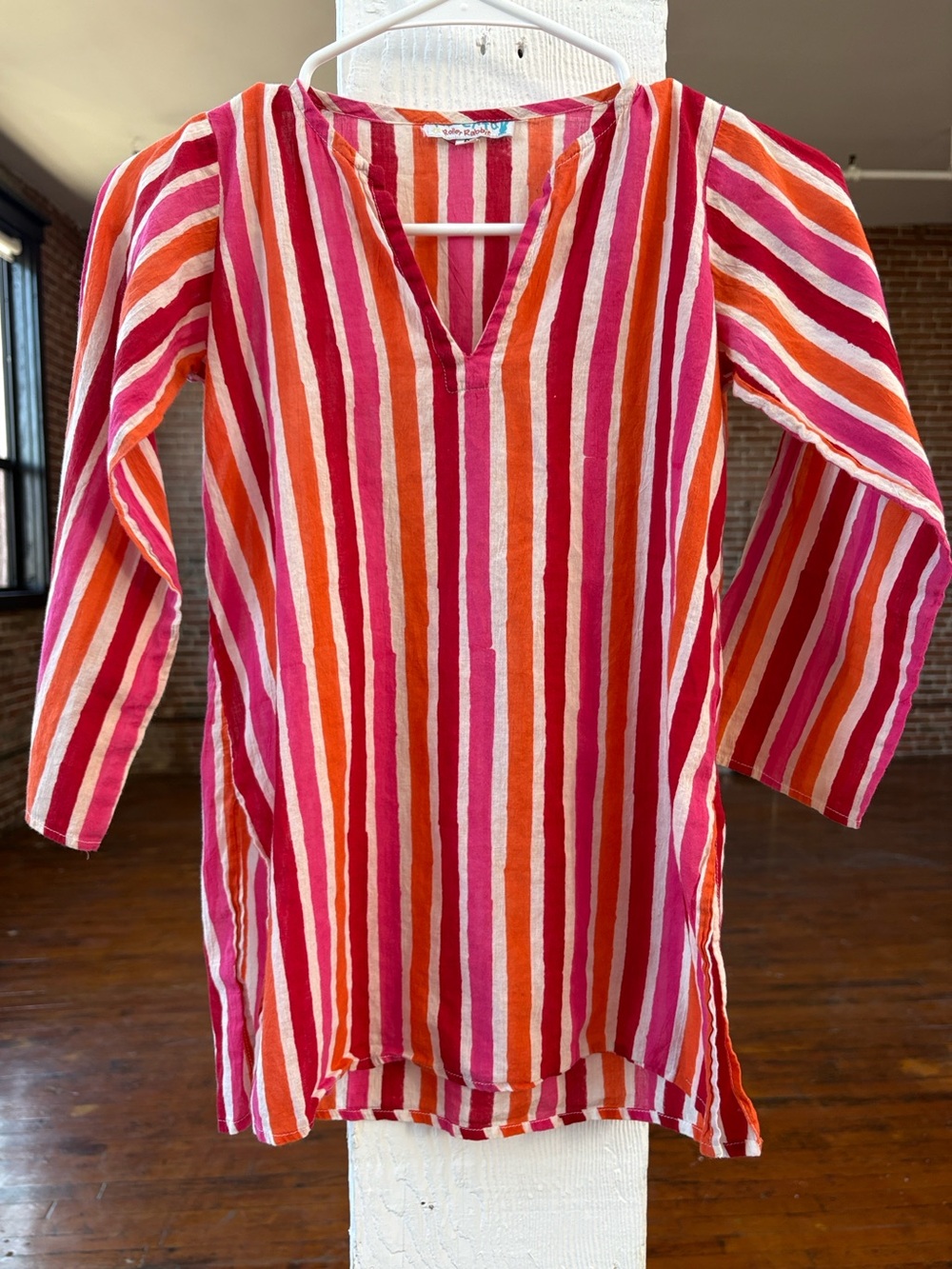 ROBERTA ROLLER RABBIT Pink Orange Red Stripe Swim Tunic Coverup Cotton Voile 6